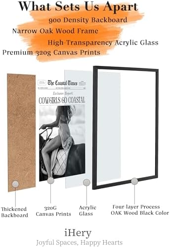 iHery 16x20in Cowgirls Go Coastal Framed Newspaper Wall Art | Premium Black Natural OAK Wood Frame with Canvas Print, Western Horseback Decor for Bedroom, Dorm, Living Room 1Pack