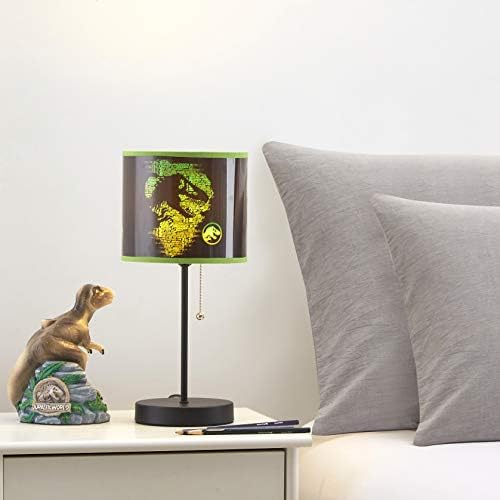 Jurassic World Stick Table Kids Lamp, with Pull Chain, Themed Printed Decorative Shade,Metal
