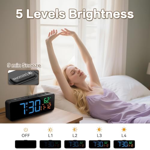 Netzu 3-in-1 Digital Clocks for Living Room, Small & Compact Alarm Clock