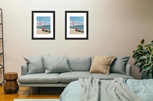 Black Wooden 11x14 Picture Frame set of 2, Display 11x14 Picture without Mat or 8x10 Picture with Mat