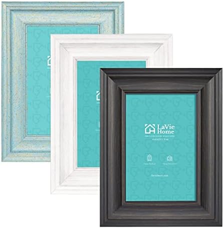 LaVie Home 4x6 Picture Frames (3 Pack, Assorted Colors) Rustic Wood Grain Photo Frame Set with High Definition Glass for Wall Mount & Table Top Display