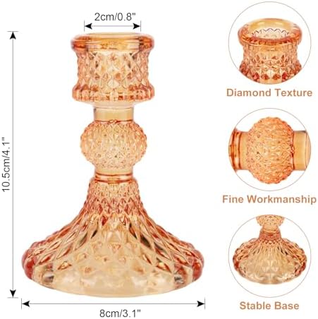 Glass Candle Holder, 2PCS Decorative Candle Sticks Pillar Candle Stand for Formal Events Wedding Party Table Centerpieces Home Decoration, Orange