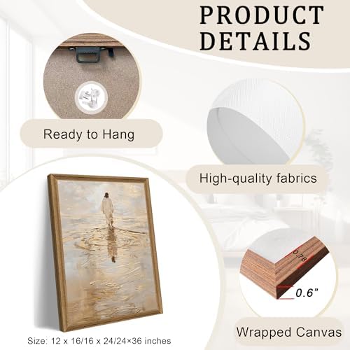 Fantasy Artists Christian Wall Art – Jesus Walking on Water Inspirational Painting, Warm Gold Faith Artwork for Home & Prayer Room, Religious Decor Symbolizing Hope, Trust & Divine Strength, 12W X 16H