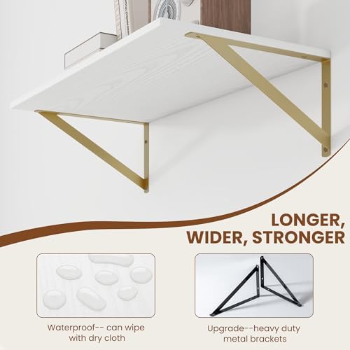 Heimlove 24W x 12D Deep Floating Shelves Set of 2 White & Gold