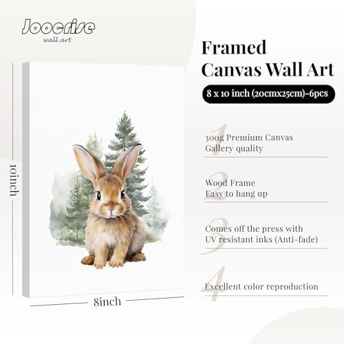 Woodland Animal Nursery Wall Art Decor Set of 6 Baby Boys Room Wall Art Forest Animal Canvas Wall Decor Kids Art Prints Watercolor Bear Deer Fox Pictures Artwork for Bedroom 8x10 Inch Framed