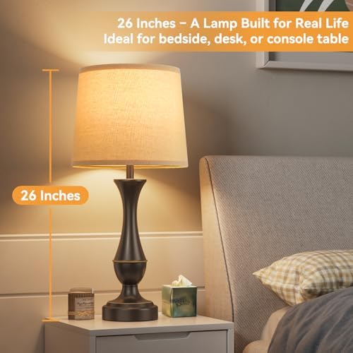 Touch Lamps for Nightstand, 3 Way Dimmable Lamps for Bedroom with USB C+A