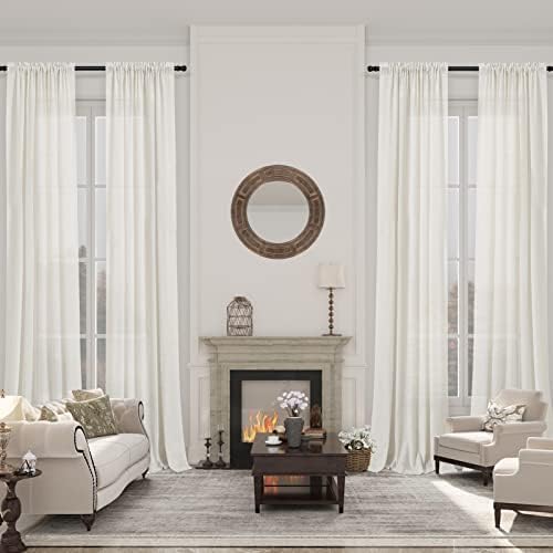 Extra Long Linen Curtains 120 Inches Long 10 FT for Living Room Rod Pocket Natural Cream Semi Sheer Curtain 2 Panels Boho Farmhouse Light Filtering Window Drapes for Bedroom Beige Ivory 52x120