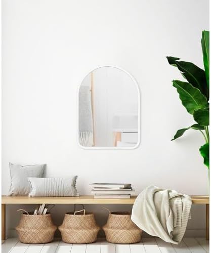 Arch Bathroom Vanity Mirror for Wall Decorative, 26" x 18" White Rustic Mirror with Wood Frame for Wall Decor Farmhouse Mirror, Entryway, Living Room, Hallway