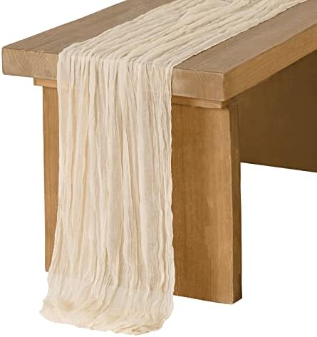 Ling's Moment Ivory Gauze Cheesecloth Table Runner, 14FT (168 Inch)