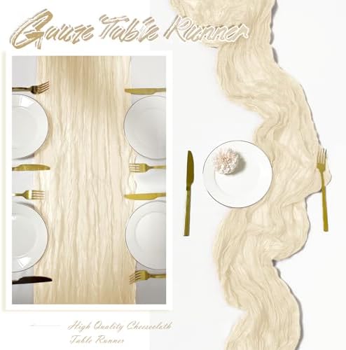 30 Pack Ivory Cheesecloth Table Runner 17 x 108 inch Cheese Cloth Table Runners 9ft Ivory Table Runner Rustic Romantic Sheer Gauze Runner for Wedding Party Baby Shower Table Decoration