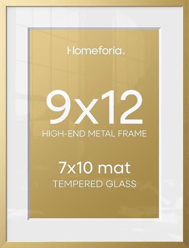 Homeforia 9x12 Gold Picture Frame, High-End Metal, 7x10 Mat, Glass