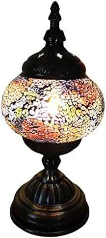 SILVERFEVER Handcrafted Mosaic Turkish Lamp Moroccan Glass Table Desk Bedside Light Bronze Base with E12 Bulb (Calm Pastels)