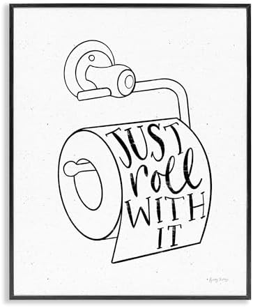 Stupell Industries 'Just Roll with It Toilet Paper', Framed Giclee Art, Black, 16 x 20 Inches, Easy to Hang and Sturdy, Made in USA, by Becky Thorns