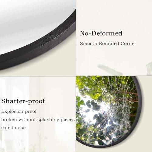 AOAOPQ Mirror for Wall Small Round for Bathroom Entryway Living Room Hallway Matte Frame Tempered Glass Mirrors Anti Rust Hangs Tempered Glass for Bedroom Entry Dining Room Black