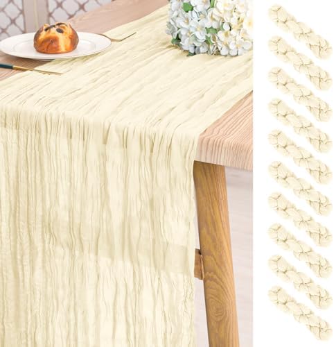 10 Pack Ivory Cheesecloth Table Runner Long,21.5 x 120 Inch