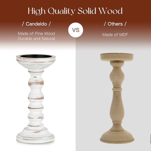 Candeldo Wood Candle Holders for Pillar, White Farmhouse Fireplace Decor