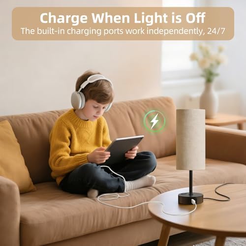 2PCS Table Lamp for Bedroom, Dimmable Touch, AC Outlet, USB A+C