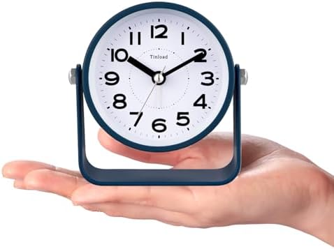 Tinload Analog Alarm Clock for Bedroom, Silent Non-Ticking Quartz Movement, Battery Operated with Snooze & On-Demand Light, Bedside Desk Table Clock, Ideal for Home,Office (Blue)