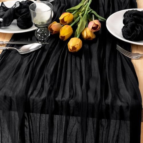 2 Pack Black Cheesecloth Table Runner 10ft Gothic Gauze Centerpiece