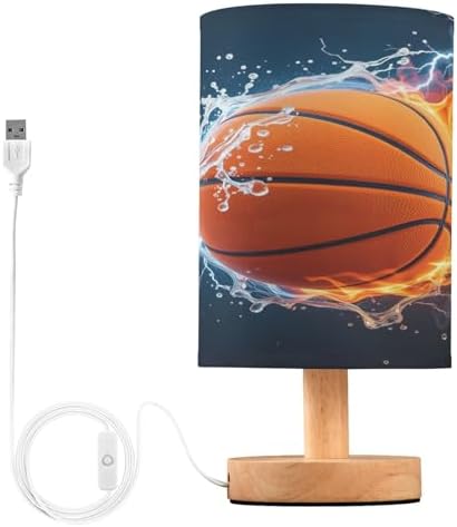ALAZA Basketball Ball in Fire and Water Decor Bedside Table Lamp with USB Port for Bedroom Nightstand Office Desk LED Bulb Included