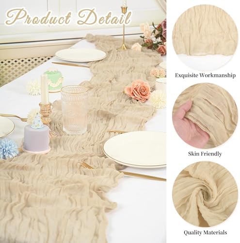 20 Pack Cheesecloth Table Runner 17 x 108 Inch, Beige