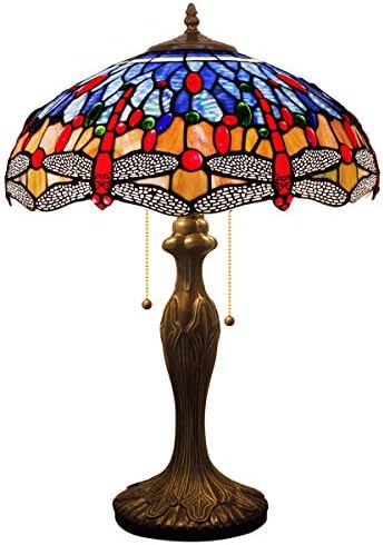WERFACTORY Tiffany Table Lamp Stained Glass Dragonfly Style Bedside Lamp