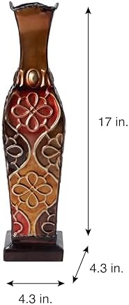 Elements Harlequin Embossed Decorative Metal Vase, Home Decor for Dried Flower and Artificial Floral Arrangements, Living Room, Bedroom, Table Centerpiece, 17-Inch