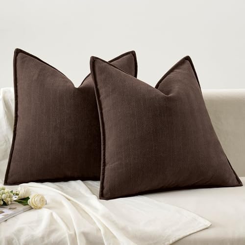MIULEE Pack of 2 Reddish Brown Decorative Chenille Pillow Covers 18x18 Inch
