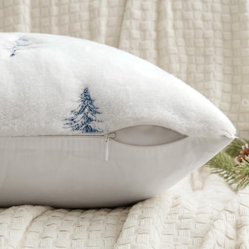 MIULEE Christmas Decorative Faux Fur Pillow Covers 18x18 Inch White Blue