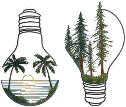 ESTART Metal Pine Tree Wall Art, Metal Bulb Wall Decor | Nature Rustic Farmhouse Cabin Decor, Forest Wall Art for Home Living Room Bedroom Office Indoor and Outdoor Decoration