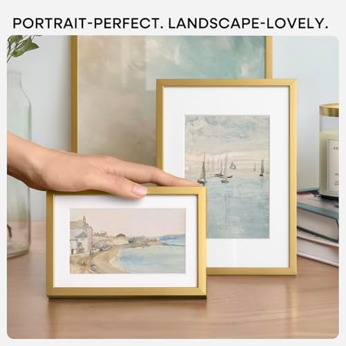 Homeforia 10x10 Gold Picture Frame, High-End Metal, 8x8 Mat, Glass