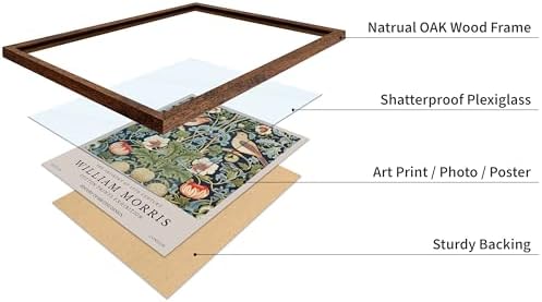Poster Master William Morris Poster - Strawberry Thief Print - Bird Art - Botanical Art - Flower Artwork - Exhibition Creation - Animal Piece - Floral Illustration - Office or Bedroom Wall Decor - 16x20 Brown Framed