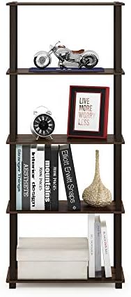 Furinno TURN-S-TUBE Book Shelf, 5-Tier Toolless Storage Shelves with Square Tubes, Shelving Unit for Organization and Storage for Living Room, Home Office, Walnut