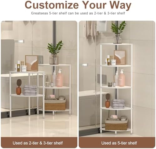 5 Tier Corner Shelf Stand, 44.1", Marble White