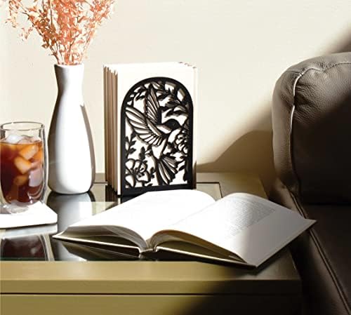 CNK Premium BookEnds - Heavy Duty Metal Book Stoppers for Home Office, Decorative Book Shelf Holders (Hummingbird Black)