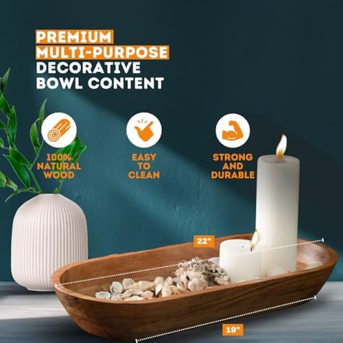 Luxe Designs Wooden Dough Bowl - Natural Acacia Wood - Handmade Decorative Bowls for Home Decor, Bathroom, Kitchen Counter, & More - Rustic Large Wood Dough Bowl for Decor, Cosmetics, and Keys