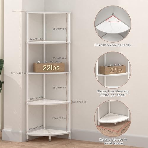 5 Tier Corner Shelf Stand, 44.1", Marble White