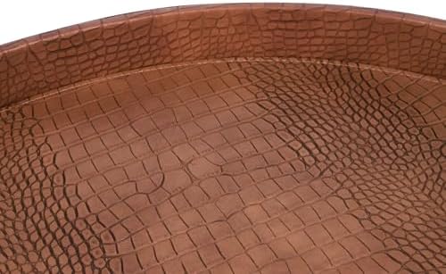 HofferRuffer Large Round Serving Tray 24'', Elegant Faux Leather Circle Ottoman Table Tray, Serve Tea Coffee Breakfast in Bedroom Living Room Kitchen (Antique Brown, 24'')