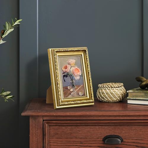 upsimples Vintage 4x6 Picture Frame, Antique Gold Frames, 2 Pack