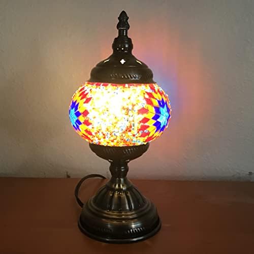SILVERFEVER Handcrafted Mosaic Turkish Lamp Moroccan Glass Table Desk Bedside Light Bronze Base with E12 Bulb (Starburst Dark)