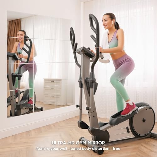 12PCS 14"x12" Home Gym Mirror, Wall Mirrors Decorative Shatterproof Self Adhesive Glass Mirror Tiles for Gym, Bedroom, Bathroom, Living Room