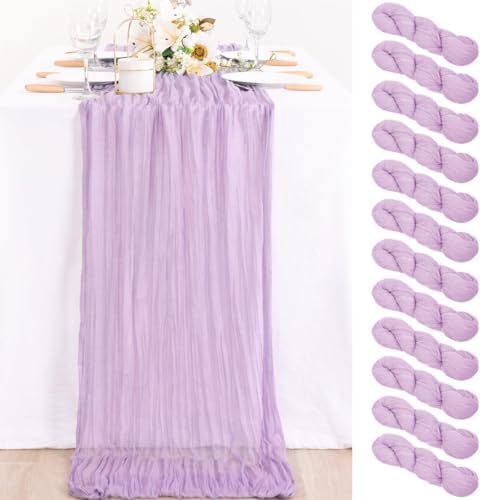 12 Pack Lilac Purple Cheesecloth Table Runner 10ft Boho Table Decor