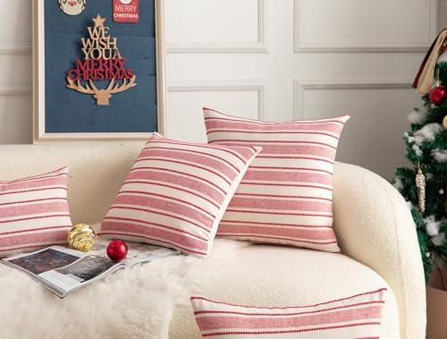 Cethom Christmas Valentines Pillow Covers, Boho Textured Red Pillow Case, Pillow Covers 18 x 18 Inch Set of 2 Valentines Day Decoration, Chair Sofa Bedroom Living Room Home Holiday Decor Cushion Case