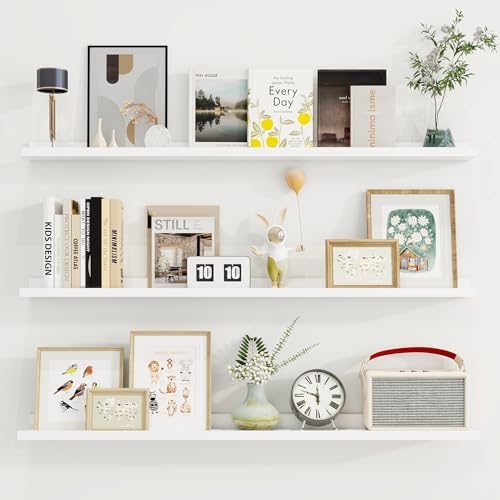Axeman 40 Inch Floating Shelves, White Picture Ledge Shelf Set of 3