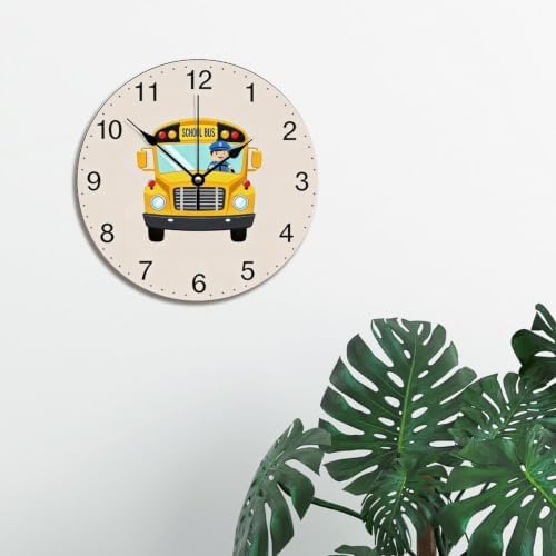 ArogGeld School Bus Driver Wall Clock Classic Wood Clock 10 Silent Non-Ticking Quartz Battery Operated Clock for Living Room Kitchen Bedroom Farmhouse Home Decor Birthday Wedding Gift
