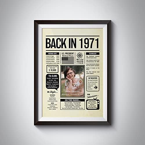 Personalized 54 year old birthday gifts - Back in 1971 Poster - Centerpiece Table Decorations 54th Birthday Party - Custom Born in 1971 Newspaper Vintage Poster for Men, Women