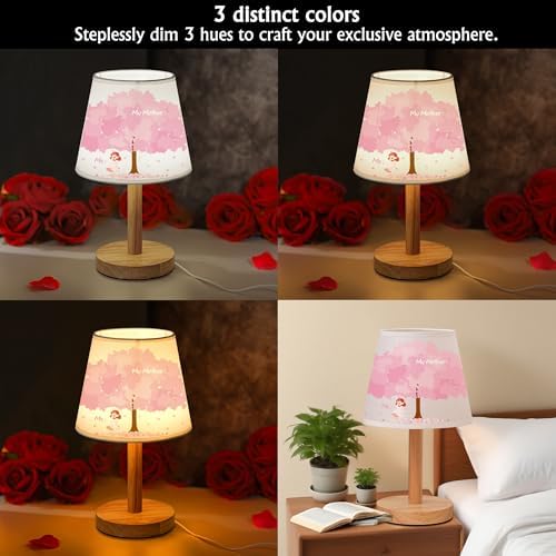 Mom Gifts Table Lamp, Cherry Blossom Tree Lamp with 3 Color Modes Stepless Dimming Night Light for Mom Birthday Mothers Day Christmas Valentines Day - Perfect Bedroom Living Room Decor(Mother)