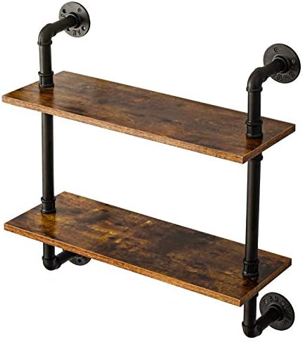 IBUYKE 2-Tiers Industrial Pipe Shelves, Pipe Floating Shelves RF-TM004