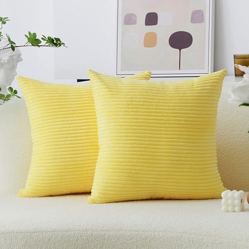 Home Brilliant Summer Pillow Covers 16x16 Yellow Throw Pillow Covers Supersoft Stripe Corduroy Accent Pillow Covers Decorative Couch Sofa Living Room, 16 x 16 inch, Sundress