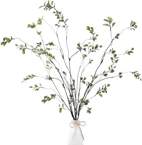 Sggvecsy 47.2’’ 4Pcs Artificial Ficus Branches Artificial Greenery Stems Faux Ficus Twig Plants Fake Leaf Spray Green Eucalyptus Branches for Vase Filler Office Home Wedding Decoration